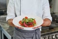 It s good mood food. Close up of chef cooked salad Royalty Free Stock Photo